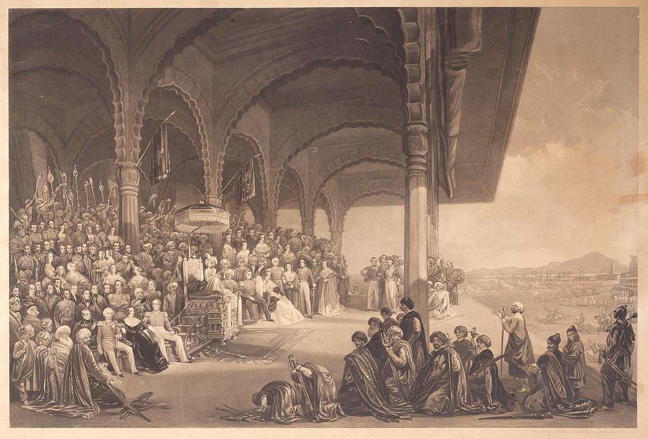 The Dasara durbar of Krishnaraja Wadiyar III. Engraving, about 1850.